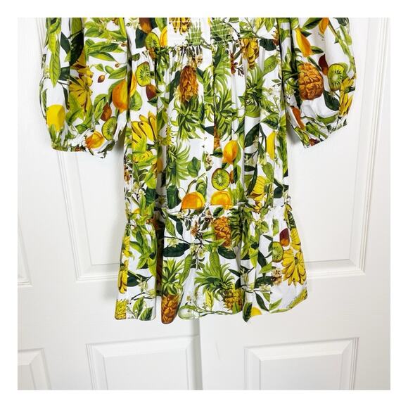 Cara Cara Sip Sip Banana Fruit Print Puff Sleeve Babydoll Cotton Dress Sz XS - Picture 9 of 12